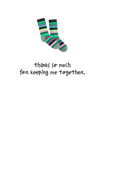 Pictura I'd Be Lost Socks Thank You Card from the Everyday Cards collection, featuring colorful sock illustrations and thank you message.