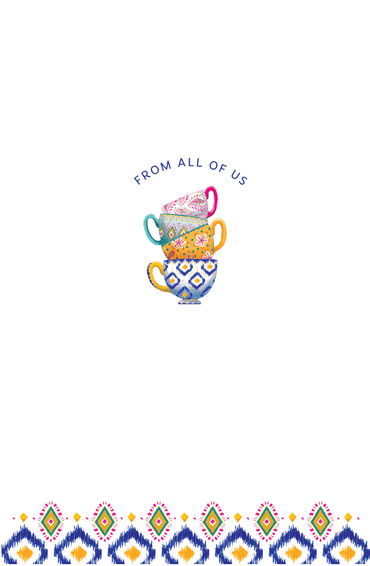 Stack of Pictura Get Well Teacup Cards featuring colorful teacup illustrations for sending well wishes.