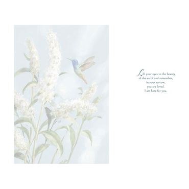 Pictura Little Hummingbird Sympathy Card featuring a delicate hummingbird illustration on an elegant everyday card.