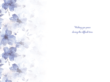 Blue watercolor floral sympathy card with Judaic symbols, featuring elegant floral designs for heartfelt condolences.