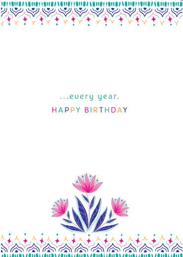 Pictura Two Flowers Teal birthday card featuring colorful floral illustrations on an elegant teal background.