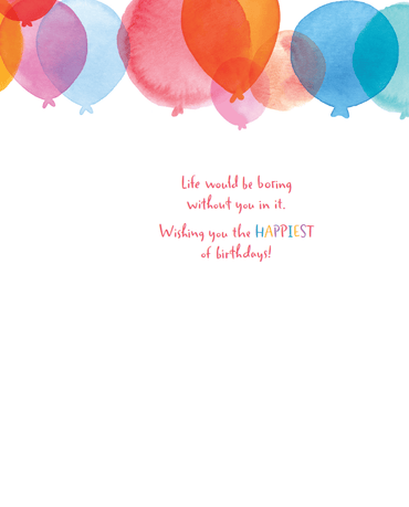 Colorful "Thanks for Being Born" balloons birthday card by Pictura featuring cheerful balloon illustrations for special occasions.