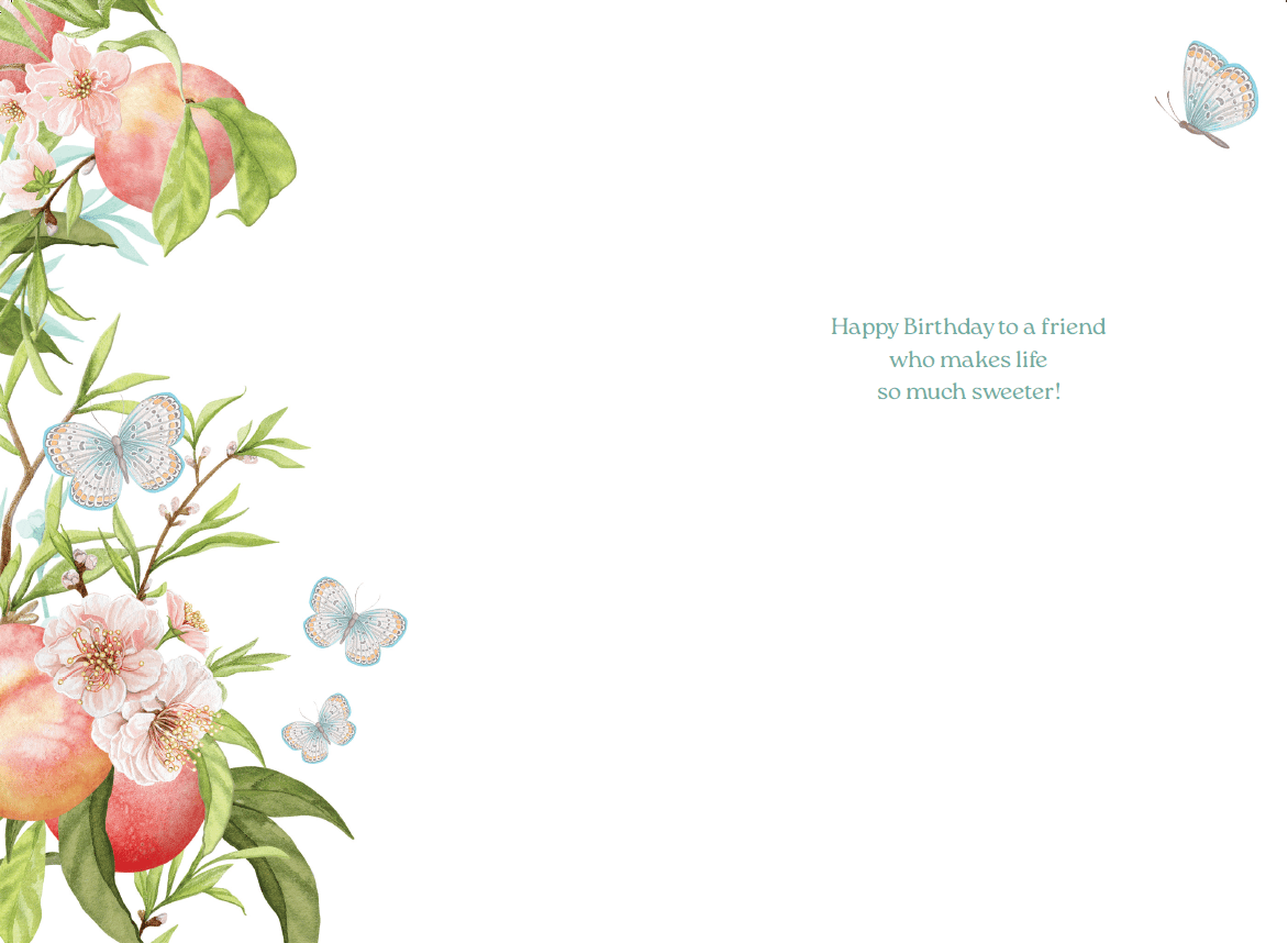 Pictura Just Peachy Birthday Card for friends, featuring colorful peach design and cheerful message, ideal for celebrating birthdays.
