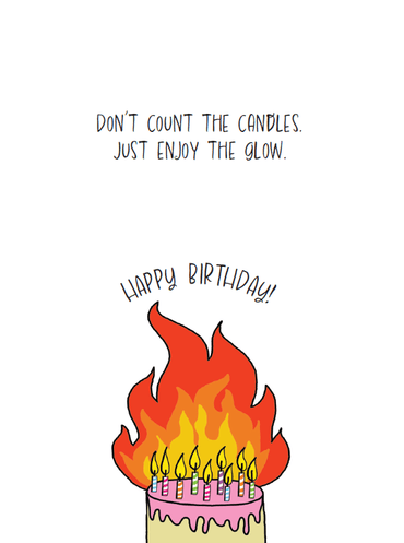 Funny birthday card featuring a chaotic dumpster fire design by Pictura, perfect for humorous celebrations.