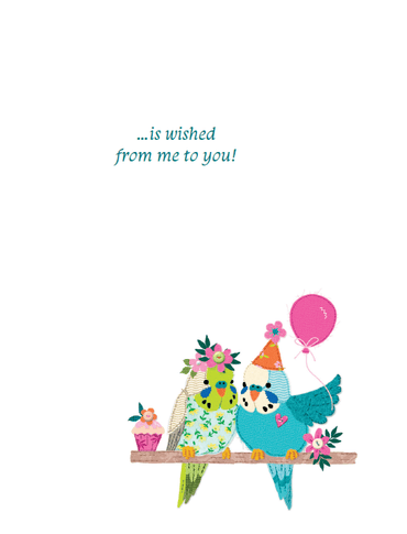 Colorful Budgies Birthday Card from Pictura, featuring vibrant bird illustrations on an everyday greeting card.