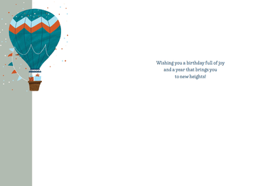 Pictura Up Up Away birthday card with colorful balloon and cloud illustrations, perfect for celebrating birthdays.