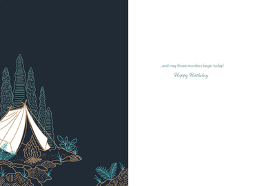 Pictura Moon Camping Birthday Card featuring a celestial moon and camping scene, perfect for outdoor-themed birthday celebrations.