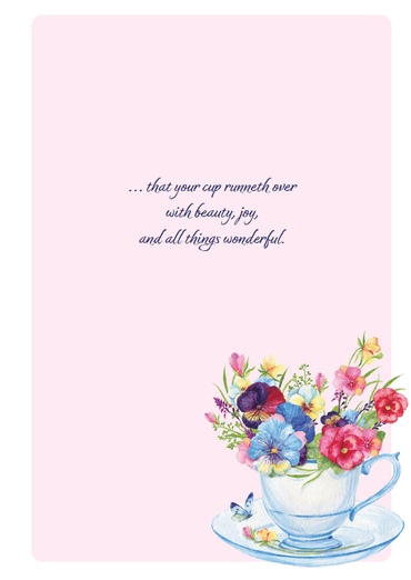 Pictura Pansy Mug birthday card featuring colorful pansy flowers and a cheerful design for special occasions.