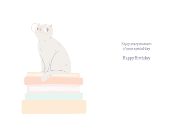 Pictura glasses cat birthday card with colorful illustrations, featuring a cute cat wearing glasses for celebrating birthdays.