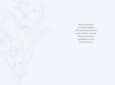 Silver Florals 25th Anniversary Card from Pictura featuring elegant floral design on a stylish greeting card.