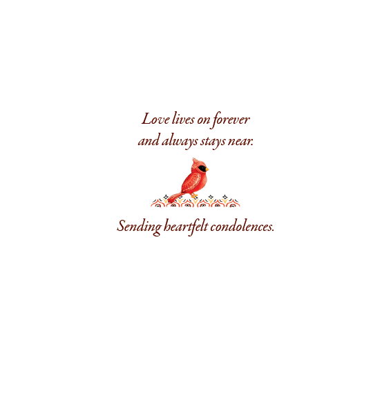 Cardmore Cardinal Sympathy Card featuring elegant red cardinal bird design, suitable for expressing condolences and heartfelt sympathy.