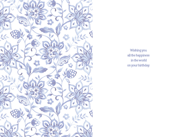 Delft Florals birthday card from Cardmore featuring colorful floral design on a white background for everyday occasions.