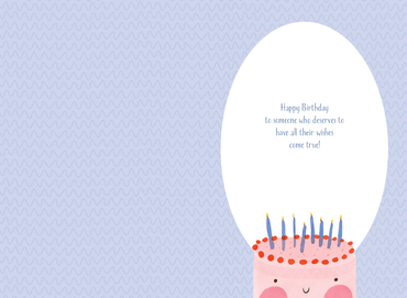 Colorful cute cake birthday card from Cardmore featuring cheerful cake illustration, perfect for celebrating birthdays.
