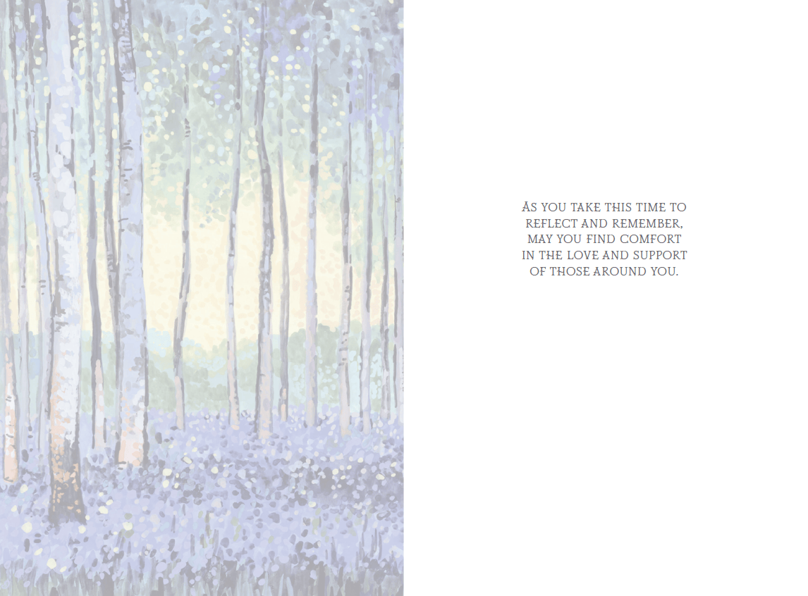 Birch Forest Sympathy Card by Cardmore featuring a serene woodland scene with birch trees for heartfelt condolences.