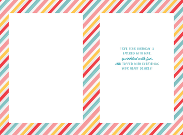 Celebrate With Cake birthday card by Cardmore featuring colorful cake illustration on a cheerful greeting card.