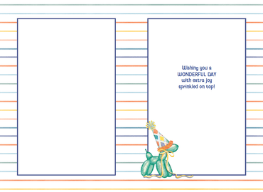 Colorful Balloon Dog cupcake birthday card by Cardmore, featuring a playful design perfect for celebrating special occasions.