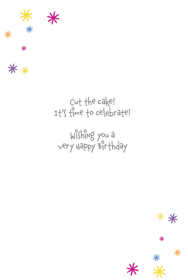 Colorful festive cake birthday card from Cardmore featuring confetti and cheerful design, perfect for celebrating special occasions.