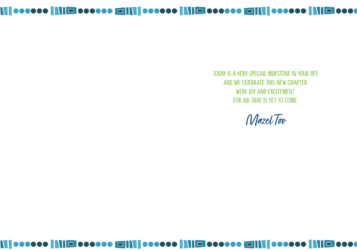 Pictura Bar Mitzvah block letter card featuring bold, colorful letters suitable for a Bar Mitzvah celebration card.