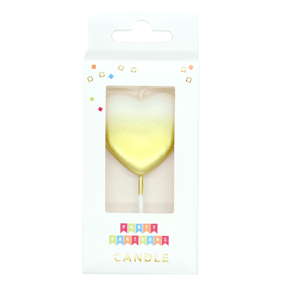 Gold ombre metallic number candle shaped like a heart from Cardmore, perfect for celebrations and decorative events.