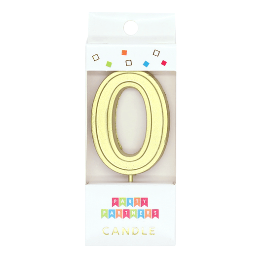 Gold number decal candle from Cardmore featuring a sleek design with a prominent number zero, perfect for decorative candle displays.