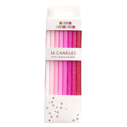 Tall pink gradient candles from Party Partners candle set, showcasing elegant tapered candle design in soft pink shades.