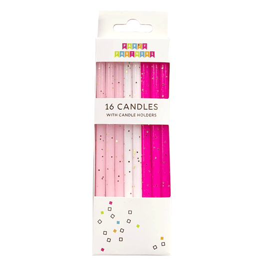 Set of pink candles with gold glitter accents from Party Partners Candle Set, perfect for elegant decorations