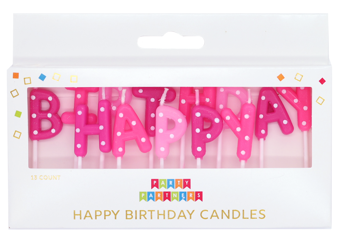 Candle Set - Happy Bday Pink Dotted
