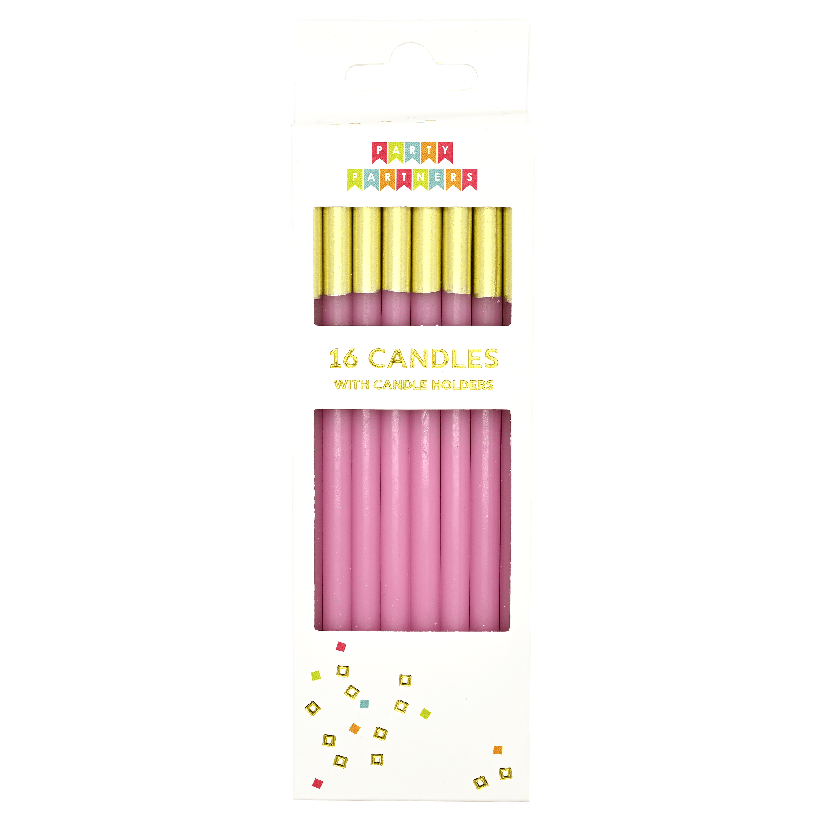 Set of 16 pink dipped candles from Pictura, arranged in a decorative display, perfect for home decor and ambiance.