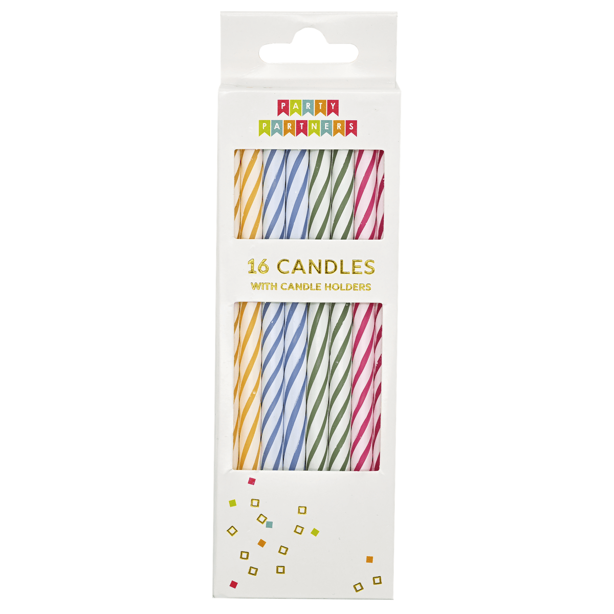 White spiral rainbow candle set with 16 colorful candles from KAM FAI CANDLES MFG CO LTD, arranged in a decorative display