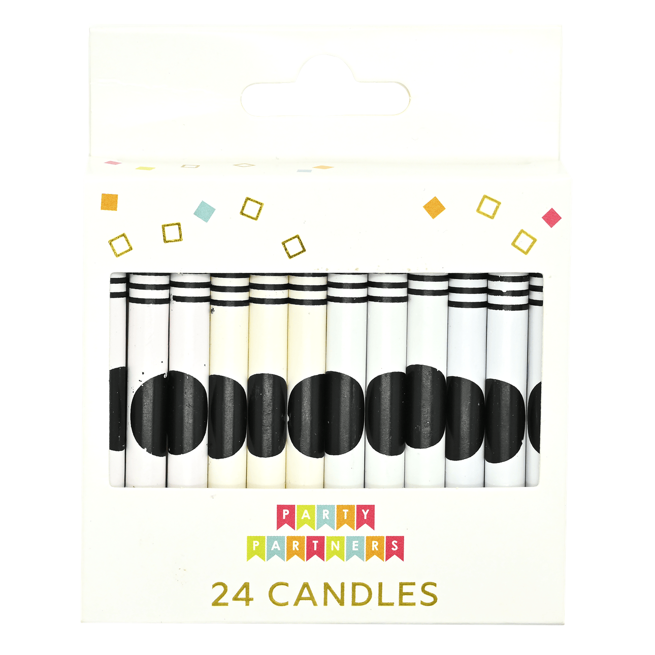 Pictura Crayon Candle Set with 24 colorful wax candles arranged in a decorative box on a white background.