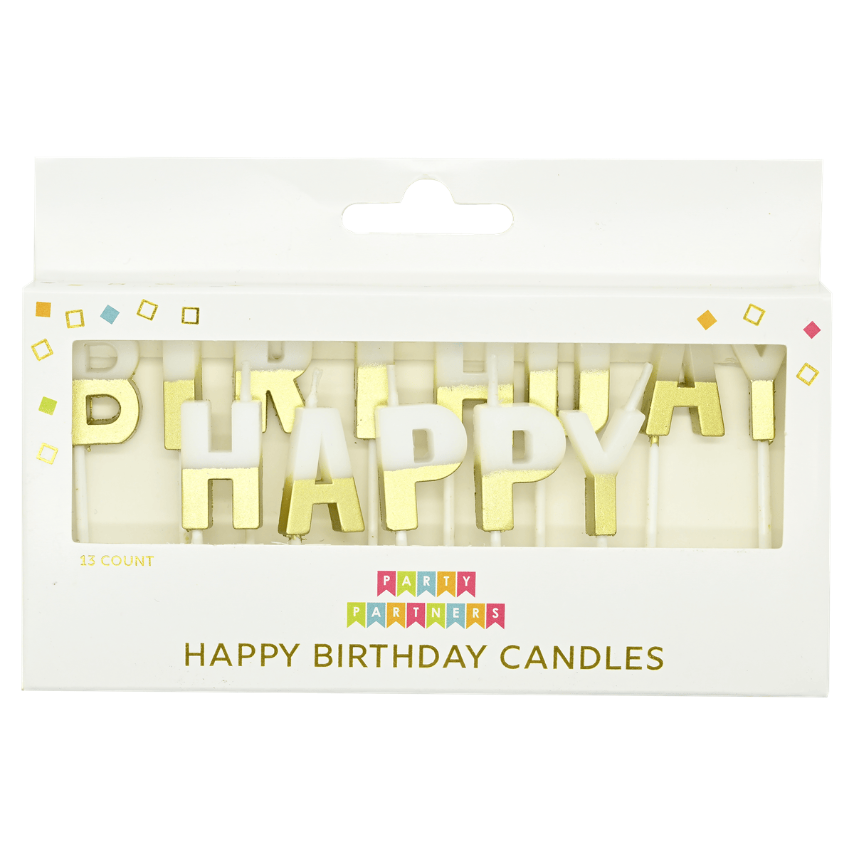 Pictura birthday candle set with colorful candles and "Happy Birthday" message for celebration cakes.