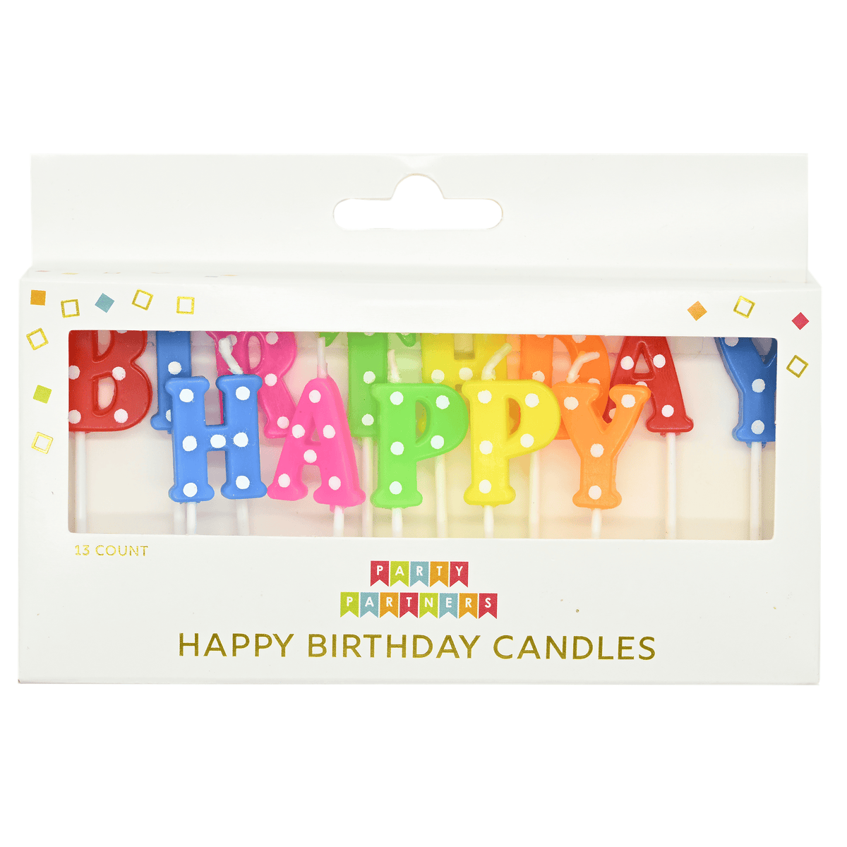 Set of birthday candles with colorful dot designs from KAM FAI CANDLES MFG CO LTD, featuring multiple candles for celebration.