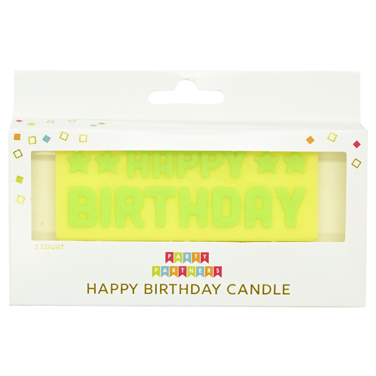 Set of Pictura block candles with "Happy Birthday" message, perfect for birthday celebrations.