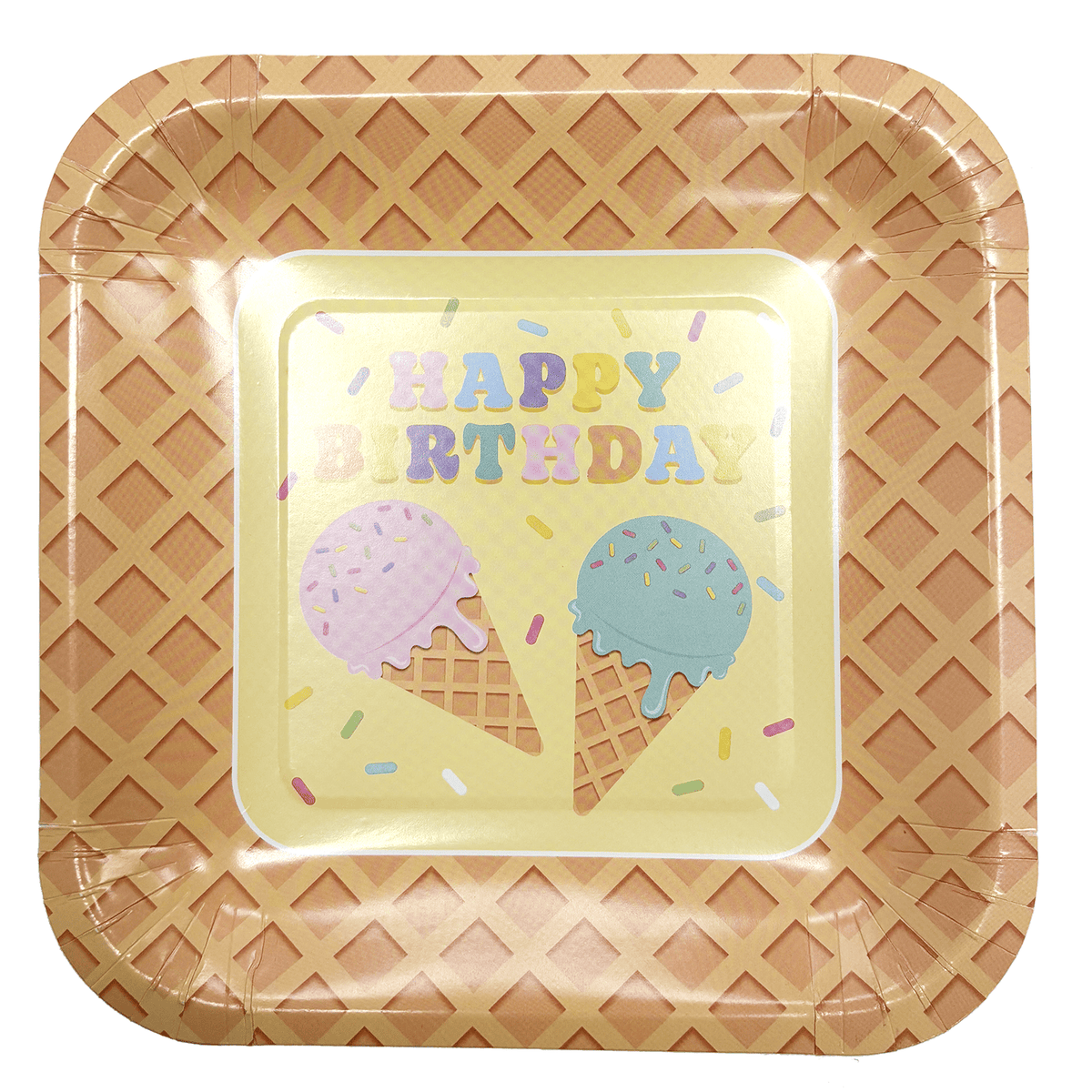 Joyful Lands Craft Co. ice cream cone dessert plates featuring colorful cone and scoop design, perfect for parties and treats.