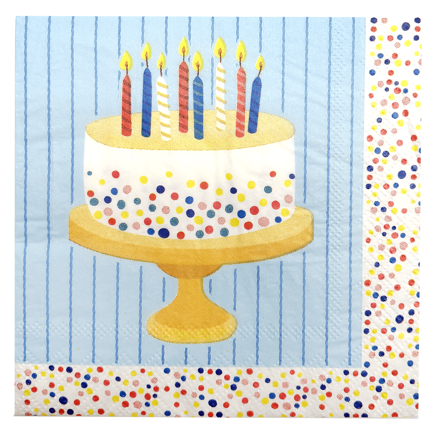 Set of Pictura Cake Dots napkins featuring colorful polka dot patterns on white paper for party or celebration use.