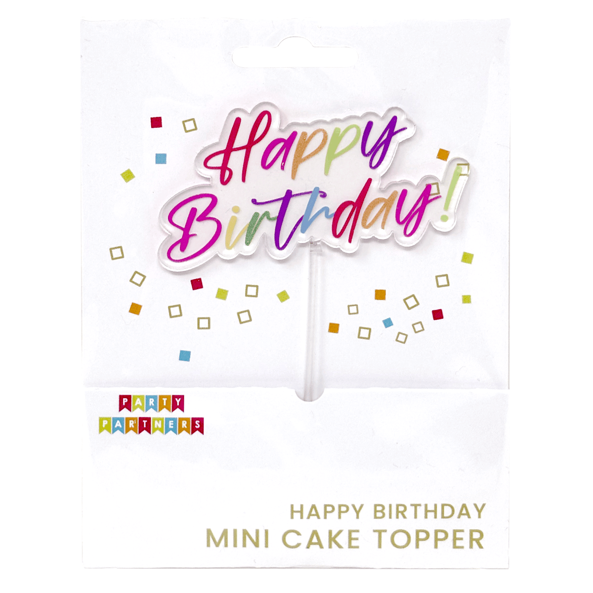 Colorful mini cake topper with rainbow design by Party Partners, perfect for celebrating with vibrant cake decorations.