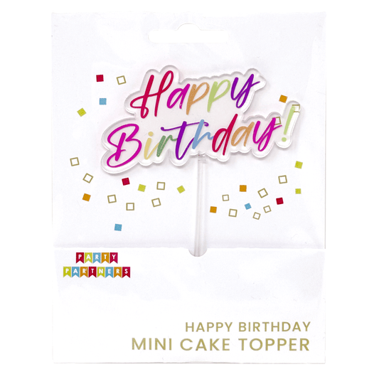 Colorful mini cake topper with rainbow design by Party Partners, perfect for celebrating with vibrant cake decorations.