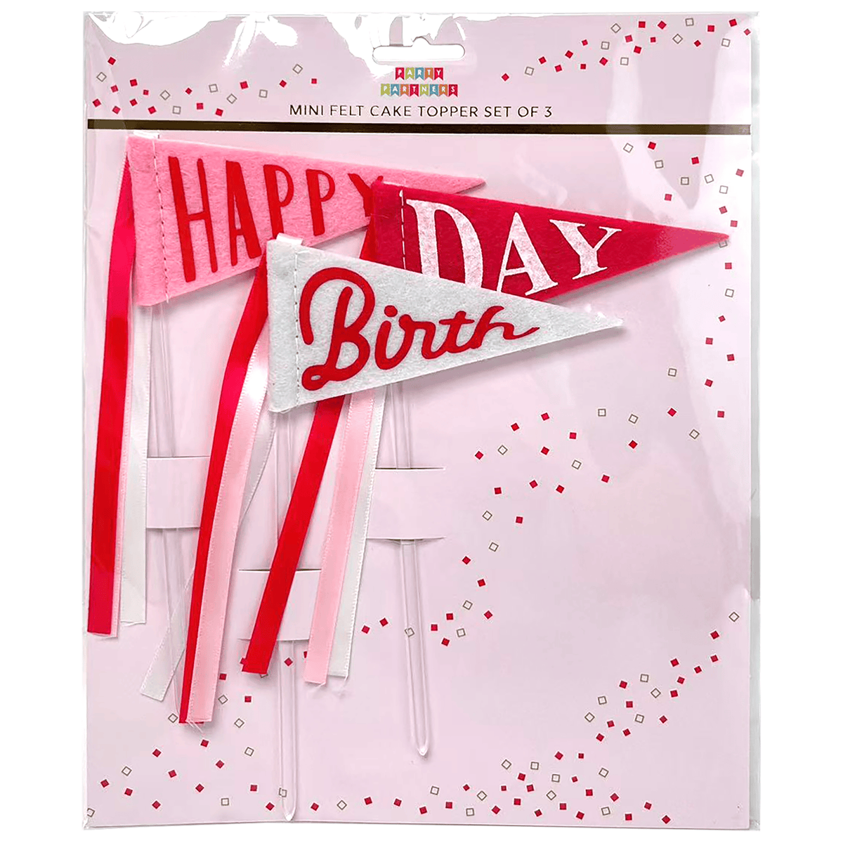 Pink felt cake topper with a decorative design, perfect for celebrating special occasions and cake decorating.