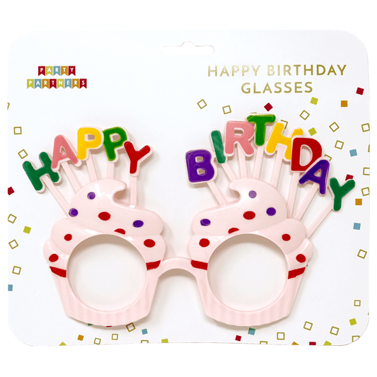Party Partners Happy Birthday glasses featuring colorful birthday-themed design, perfect for celebrating special occasions.