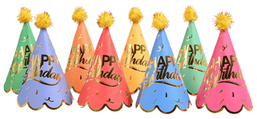 Colorful Mini HBD Rainbow Party Hat by Cardmore featuring bright rainbow stripes for celebrations and birthday parties.