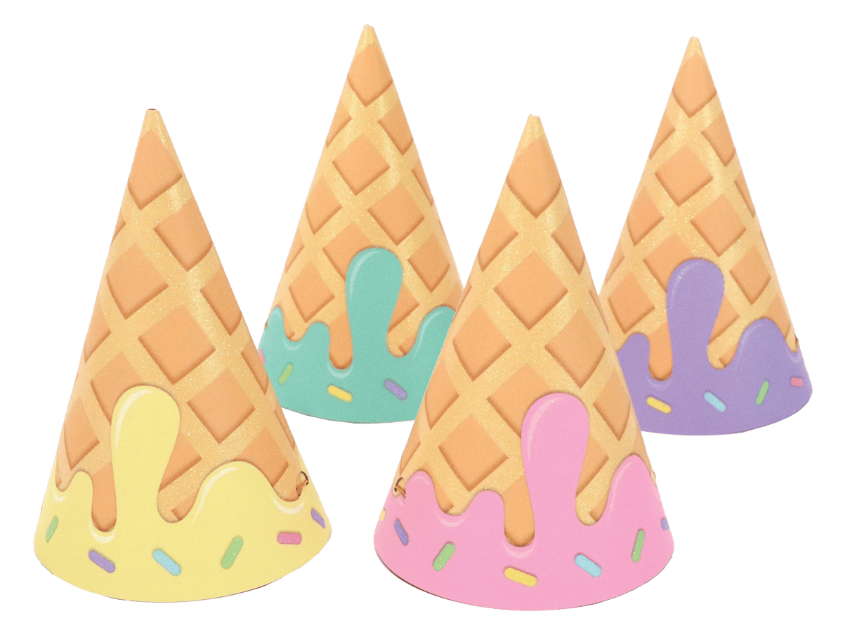 Colorful ice cream cone party hats with playful designs, perfect for celebrations, by JOYFUL LANDS CRAFT CO., LTD.