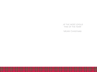 Dog holding flowers Christmas card featuring festive seasonal design by Pictura, perfect for holiday greetings.