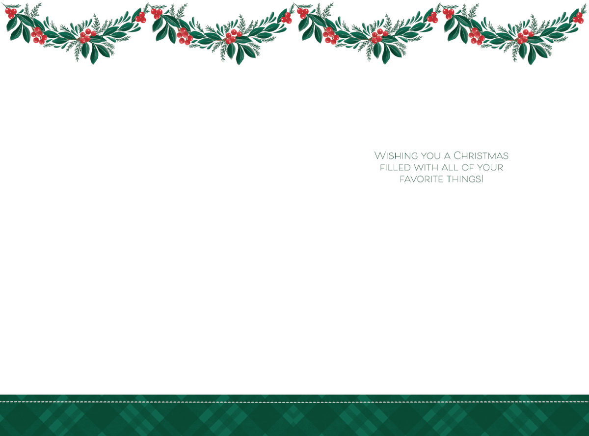 Pictura Christmas card featuring three stockings with a boy for seasonal holiday greeting and decoration.