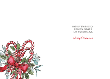 Pictura Christmas card featuring colorful candy canes, festive seasonal design, perfect for sending holiday greetings to a brother