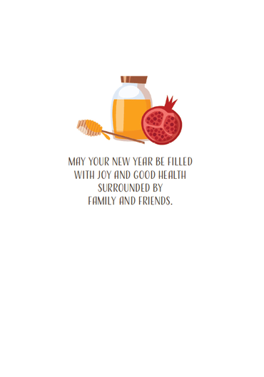 Rosh Hashanah card featuring Rosh Hashanah icons, decorated with traditional symbols, by Pictura.