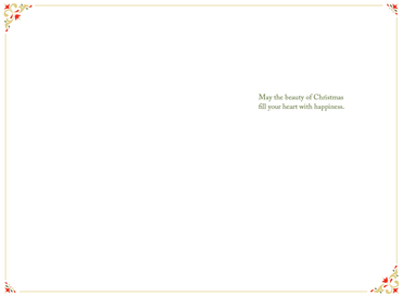 Pictura Filigree Tree Christmas Card featuring intricate gold-colored filigree design with festive holiday motifs.