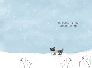 Festive Snow Dogs Christmas Card by Pictura featuring adorable snowy dogs in holiday winter scene, perfect for seasonal greeting cards.