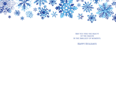 Pictura watercolor snowflakes holiday card with delicate snowflake illustrations on a festive seasonal greeting background.