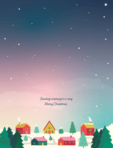 Festive Christmas card featuring Santa's sleigh and reindeer, with holiday-themed illustration by Pictura.