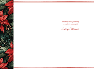 Pictura Rich Poinsettias Christmas Card featuring festive red poinsettia flowers for holiday cheer.